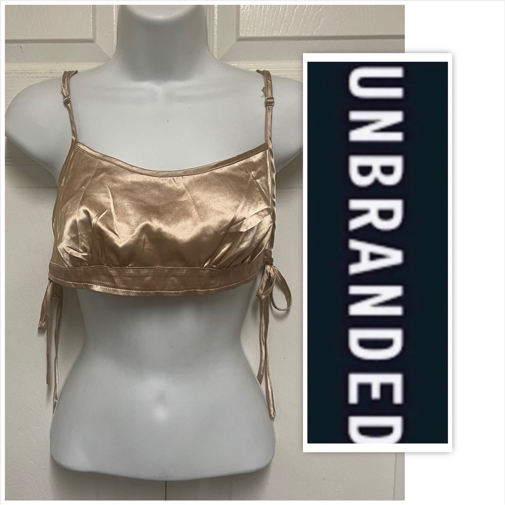 UNBRANDED Champagne Satin Side Tie Cropoed Top